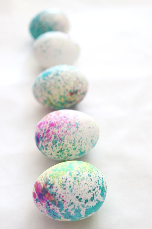 Watercolor sprayed Easter eggs.