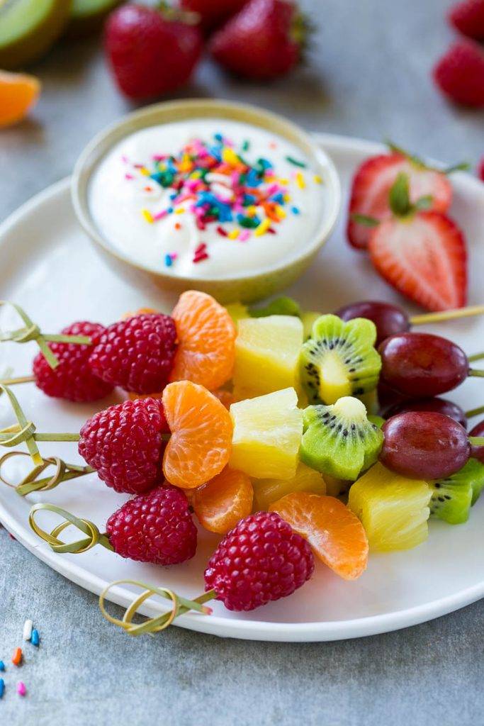 Rainbow Fruit Kabobs from Dinner at the Zoo