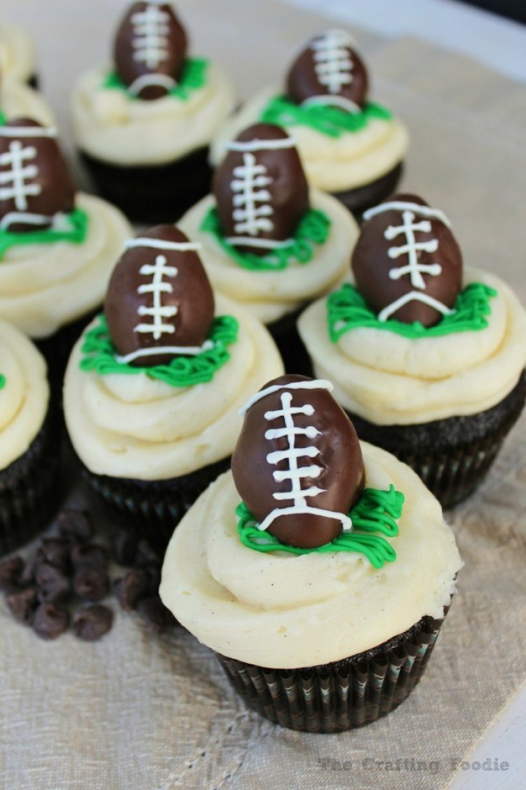 Chocolate Cupcakes with Football Cake Pop Toppers By Oh My Creative