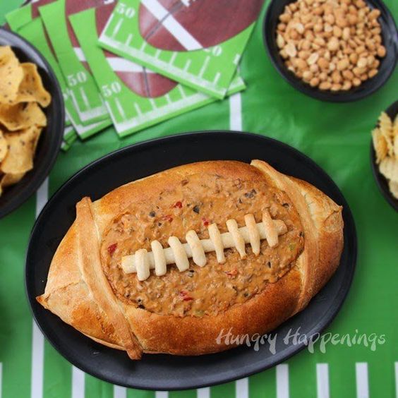 Football Bread Bowl Filled With Taco Dip By Hungry Happenings