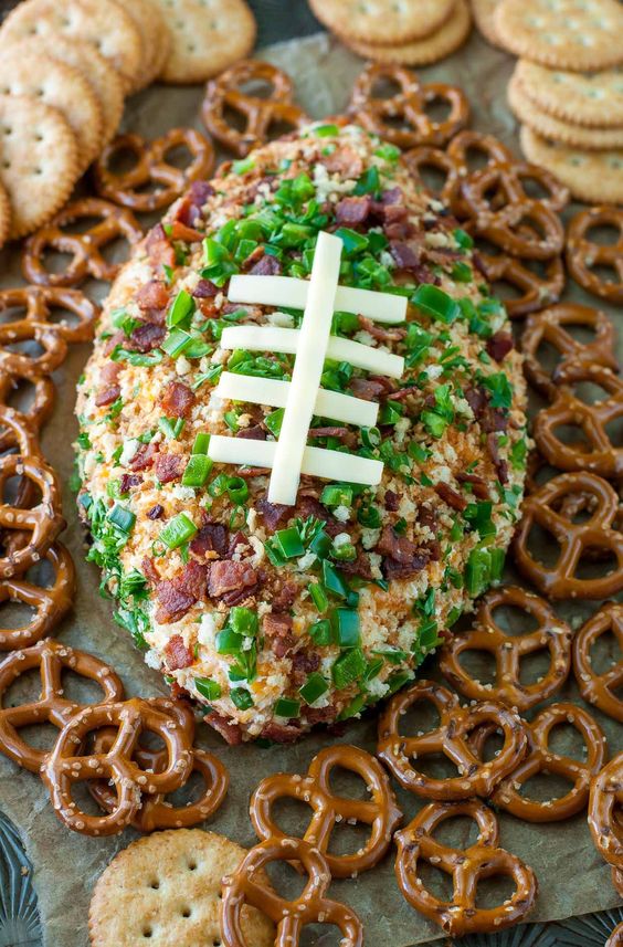 Jalapeño Popper Football Cheese Ball By Peas and Crayons
